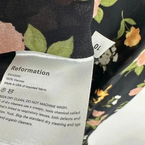 Reformation Soleil Mini Dress Black Floral Square Neck Size 10 B400 - Picture 4 of 5